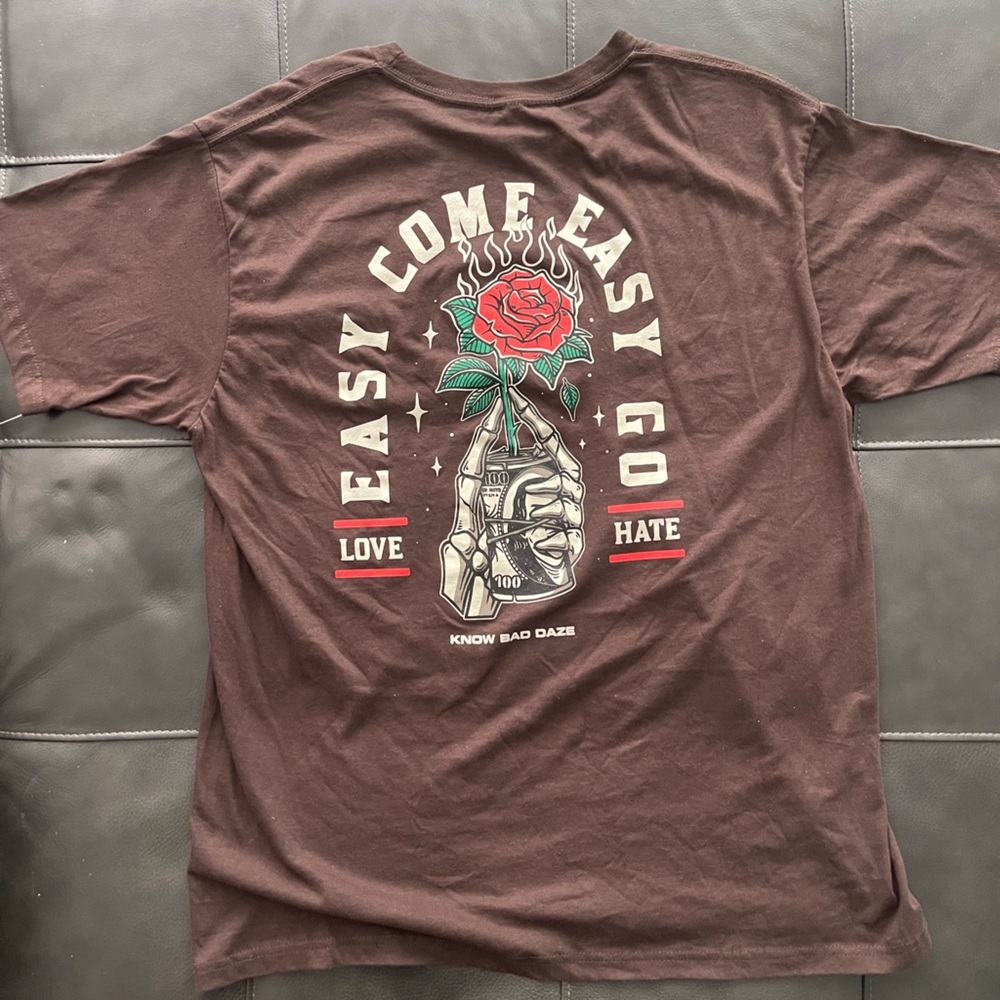 Know Bad Daze Men's T-Shirt Easy Come Easy Go Love Hate Size L